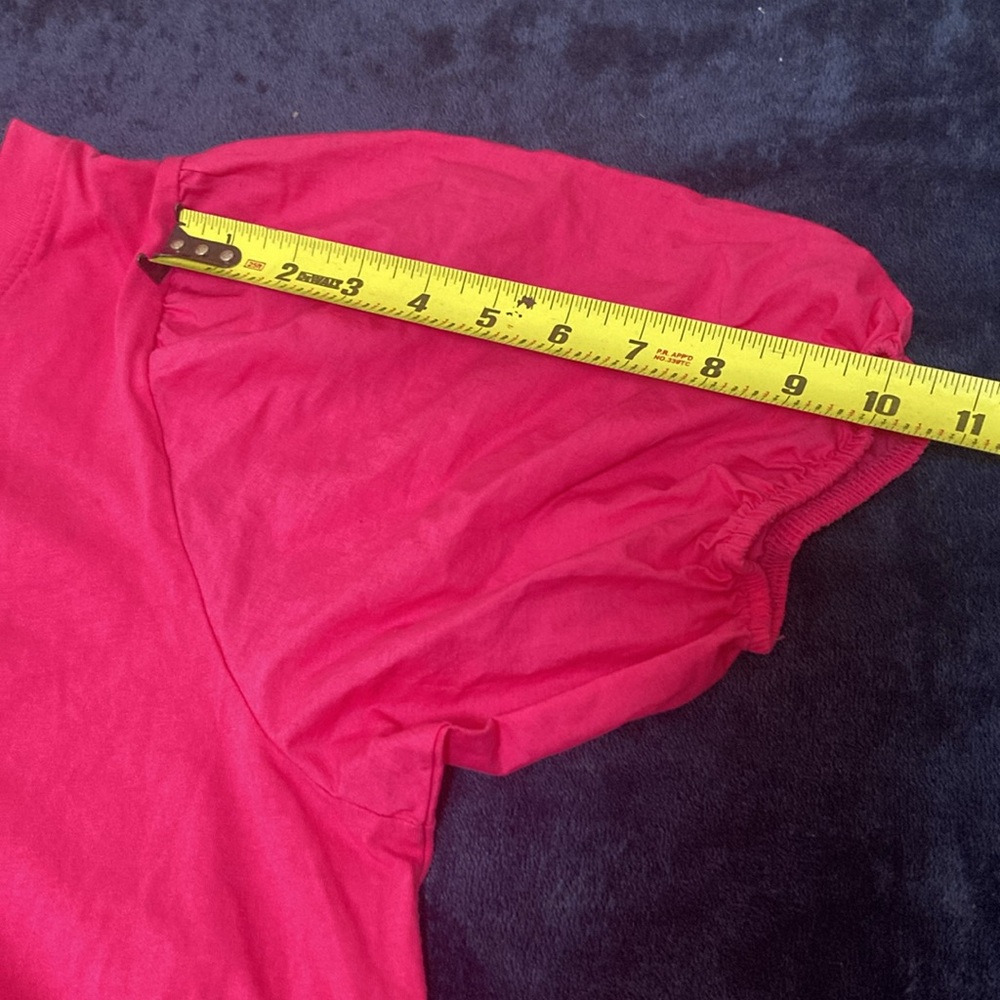 ZARA Hot Pink Puff Sleeve Tiered Swing Mini Dress Women's Sz L Cotton - Picture 7 of 15